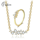 Pisoshare Exquisite Gold Plated Cubic Zirconia Crystal Necklace Ring Jewelry Set Bride Wedding