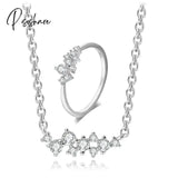 Pisoshare Exquisite Gold Plated Cubic Zirconia Crystal Necklace Ring Jewelry Set Bride Wedding