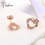 Pisoshare Exquisite Rose Gold Plated Double Heart Crystal Necklace Earring Jewelry Set Bridal