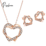 Pisoshare Exquisite Rose Gold Plated Double Heart Crystal Necklace Earring Jewelry Set Bridal