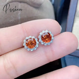 Pisoshare Exquisite Sunflower Zircon Jewelry Set Fashion Silver Color Orange Cz Crystal Earrings