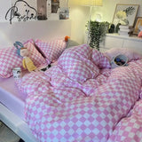 Pisoshare Fashion Bedding Set Hot Checkerboard Boys Girls Single Double Queen Size Flat Sheet Quilt