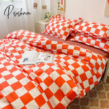 Pisoshare Fashion Bedding Set Hot Checkerboard Boys Girls Single Double Queen Size Flat Sheet Quilt