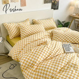 Pisoshare Fashion Bedding Set Hot Checkerboard Boys Girls Single Double Queen Size Flat Sheet Quilt