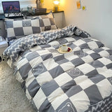 Pisoshare Fashion Bedding Set Hot Checkerboard Boys Girls Single Double Queen Size Flat Sheet Quilt