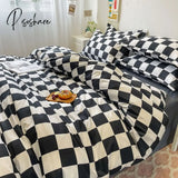 Pisoshare Fashion Bedding Set Hot Checkerboard Boys Girls Single Double Queen Size Flat Sheet Quilt