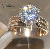 Pisoshare Fashion Hollow Plant Zircon Engagement Ring For Female Two-Tone Rhinestone Wedding Rings