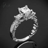 Pisoshare Fashion Hollow Plant Zircon Engagement Ring For Female Two-Tone Rhinestone Wedding Rings