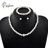 Pisoshare Fashion Simulation Pearl Crystal Necklace Bracelet Earring Charm Wedding Engagement Party