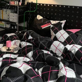 Pisoshare Fashion Style Pink Black Bedding Set Soft Flower Duvet Cover Pillowcase Bed Flat Sheet