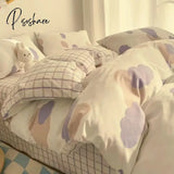 Pisoshare Fashion Style Pink Black Bedding Set Soft Flower Duvet Cover Pillowcase Bed Flat Sheet