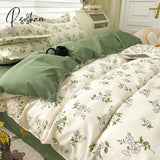 Pisoshare Floral Print Brushed Home Bedding Set Simple Fresh Comfortable Duvet Cover With Sheet