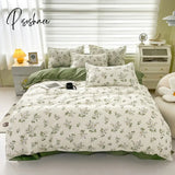 Pisoshare Floral Print Brushed Home Bedding Set Simple Fresh Comfortable Duvet Cover With Sheet