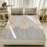 Pisoshare Flowers Latex Summer Mat Kit Cooling Feel Bed Pad And Pillowcase Cold Sleeping For