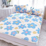 Pisoshare Flowers Latex Summer Mat Kit Cooling Feel Bed Pad And Pillowcase Cold Sleeping For