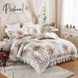 Pisoshare Flowers Print Ruffle Bedding Quilt Cover Set 100% Cotton Comforter/Duvet Pillowcases