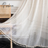 Pisoshare French Lace Curtains Beige Boho Hollow Crochet Semi Blackout Living Room Bedroom Finished