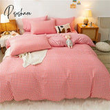 Pisoshare Green Grid 4Pcs Bedding Set Quilt Cartoon Duvet Cover Lucky Clovers And Plaid Reversible