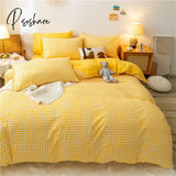 Pisoshare Green Grid 4Pcs Bedding Set Quilt Cartoon Duvet Cover Lucky Clovers And Plaid Reversible