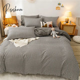 Pisoshare Green Grid 4Pcs Bedding Set Quilt Cartoon Duvet Cover Lucky Clovers And Plaid Reversible