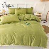 Pisoshare Green Grid 4Pcs Bedding Set Quilt Cartoon Duvet Cover Lucky Clovers And Plaid Reversible