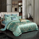 Pisoshare Green Luxury Jacquard Cotton Queen King Size Bedding Set Satin Smooth Duvet Cover Bed