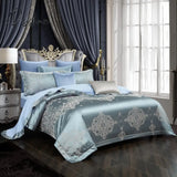 Pisoshare Green Luxury Jacquard Cotton Queen King Size Bedding Set Satin Smooth Duvet Cover Bed