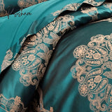 Pisoshare Green Luxury Jacquard Cotton Queen King Size Bedding Set Satin Smooth Duvet Cover Bed