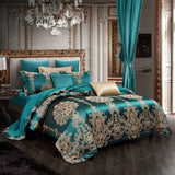 Pisoshare Green Luxury Jacquard Cotton Queen King Size Bedding Set Satin Smooth Duvet Cover Bed