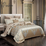 Pisoshare Green Luxury Jacquard Cotton Queen King Size Bedding Set Satin Smooth Duvet Cover Bed