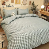 Pisoshare Green White Lattice Duvet Cover Pillowcase Bed Sheet Simple Boy Girls Bedding Sets Single