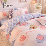 Pisoshare Green White Lattice Duvet Cover Pillowcase Bed Sheet Simple Boy Girls Bedding Sets Single