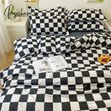 Pisoshare Green White Lattice Duvet Cover Pillowcase Bed Sheet Simple Boy Girls Bedding Sets Single