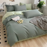 Pisoshare Heart Four-Piece Brushed Washed Cotton Green Bed Set Flat Sheet Pillowcase Quilt Cover