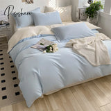 Pisoshare Heart Four-Piece Brushed Washed Cotton Green Bed Set Flat Sheet Pillowcase Quilt Cover