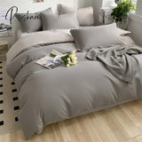 Pisoshare Heart Four-Piece Brushed Washed Cotton Green Bed Set Flat Sheet Pillowcase Quilt Cover