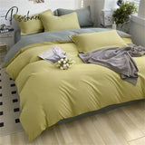 Pisoshare Heart Four-Piece Brushed Washed Cotton Green Bed Set Flat Sheet Pillowcase Quilt Cover