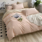 Pisoshare Heart Four-Piece Brushed Washed Cotton Green Bed Set Flat Sheet Pillowcase Quilt Cover