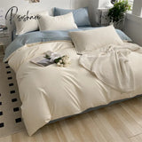 Pisoshare Heart Four-Piece Brushed Washed Cotton Green Bed Set Flat Sheet Pillowcase Quilt Cover