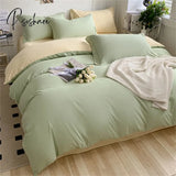 Pisoshare Heart Four-Piece Brushed Washed Cotton Green Bed Set Flat Sheet Pillowcase Quilt Cover