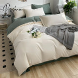 Pisoshare Heart Four-Piece Brushed Washed Cotton Green Bed Set Flat Sheet Pillowcase Quilt Cover