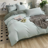 Pisoshare Heart Four-Piece Brushed Washed Cotton Green Bed Set Flat Sheet Pillowcase Quilt Cover