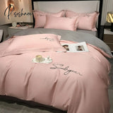 Pisoshare High End Skin Friendly Bedding Set Queen Luxury Embroidery Duvet Cover With Flat Sheet