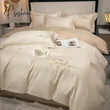 Pisoshare High End Skin Friendly Bedding Set Queen Luxury Embroidery Duvet Cover With Flat Sheet