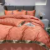 Pisoshare High Quality Satin Jacquard And Cotton Luxury Bedding Set Chic Gold Edge Embroidery Duvet