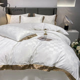 Pisoshare High Quality Satin Jacquard And Cotton Luxury Bedding Set Chic Gold Edge Embroidery Duvet