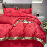 Pisoshare High Quality Satin Jacquard And Cotton Luxury Bedding Set Chic Gold Edge Embroidery Duvet