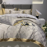 Pisoshare High Quality Satin Jacquard And Cotton Luxury Bedding Set Chic Gold Edge Embroidery Duvet