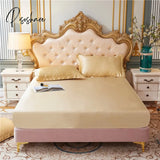 Pisoshare High-Quality Smooth Satin Fitted Bed Sheet Queen Size Soft Skin-Friendly Elastic Band