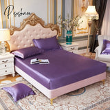 Pisoshare High-Quality Smooth Satin Fitted Bed Sheet Queen Size Soft Skin-Friendly Elastic Band